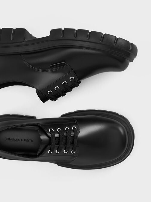 Lace-Up Chunky Oxfords, Black, hi-res