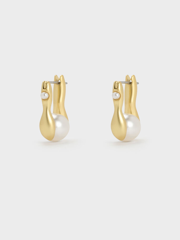 Corrine Pearl Sculptural Drop Earrings, Brush Gold, hi-res