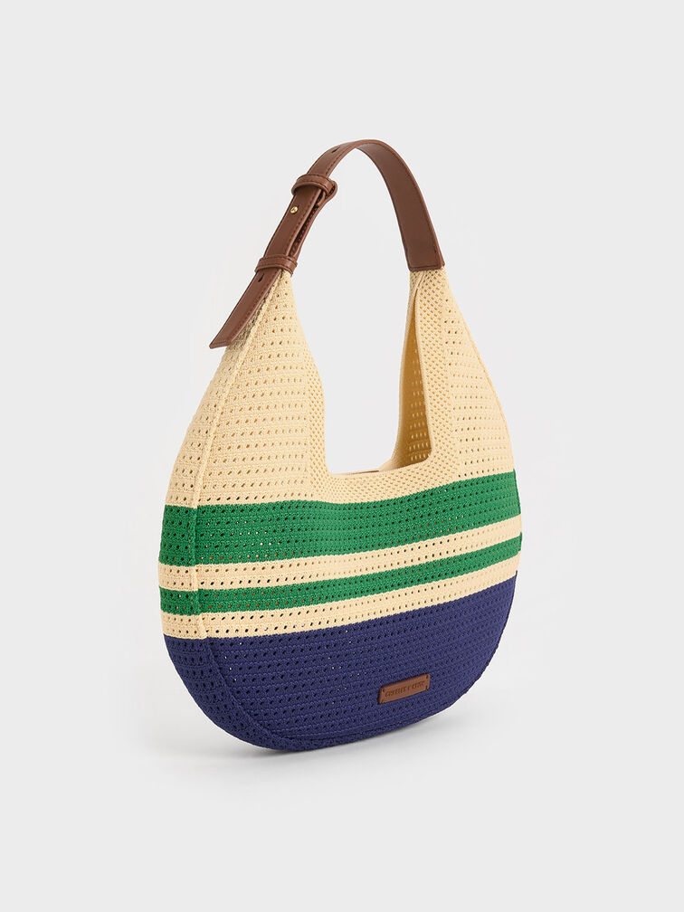 Bolso hobo Ida de punto a rayas, Multicolor, hi-res
