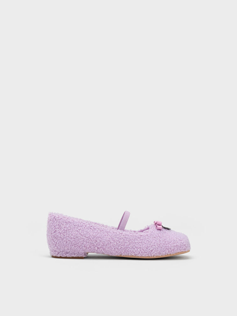 Girls' Judy Hopps Furry Bow Ballerinas, Lilac, hi-res