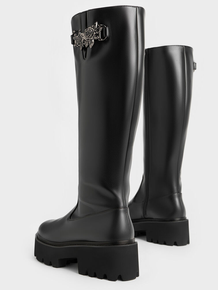 Botas altas Imogen con diseño de rosa, Negro, hi-res
