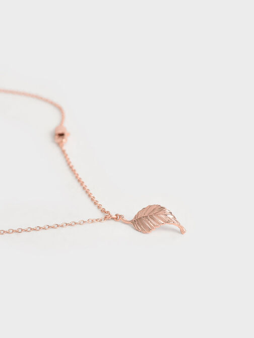 Leaf Pendant Bead Necklace, Oro rosa, hi-res