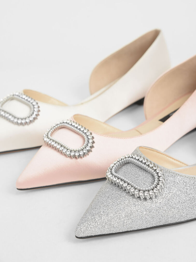 Wedding Collection: Embellished Glitter Ballerina Flats, Silver, hi-res