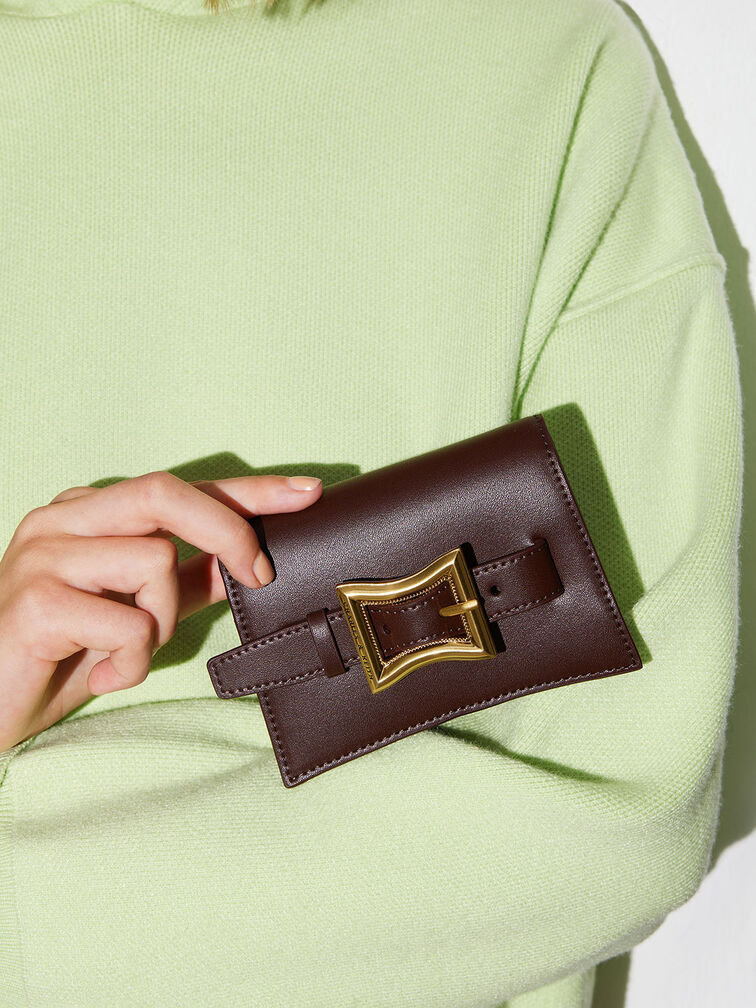 Xanth Geometric Belted Wallet, Dark Brown, hi-res