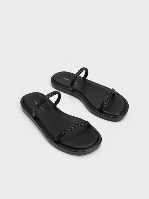 Braided Slides, Black, hi-res