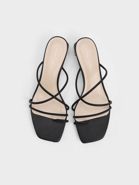 Strappy Toe Ring Sandals, Black, hi-res