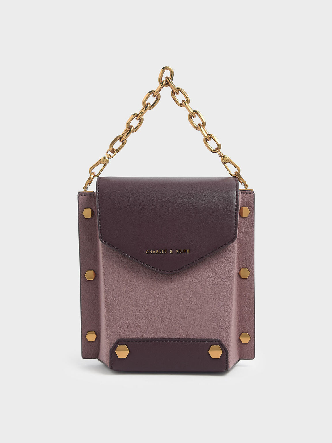 Mauve Stud Detail Textured Bag Charles Keith Tw