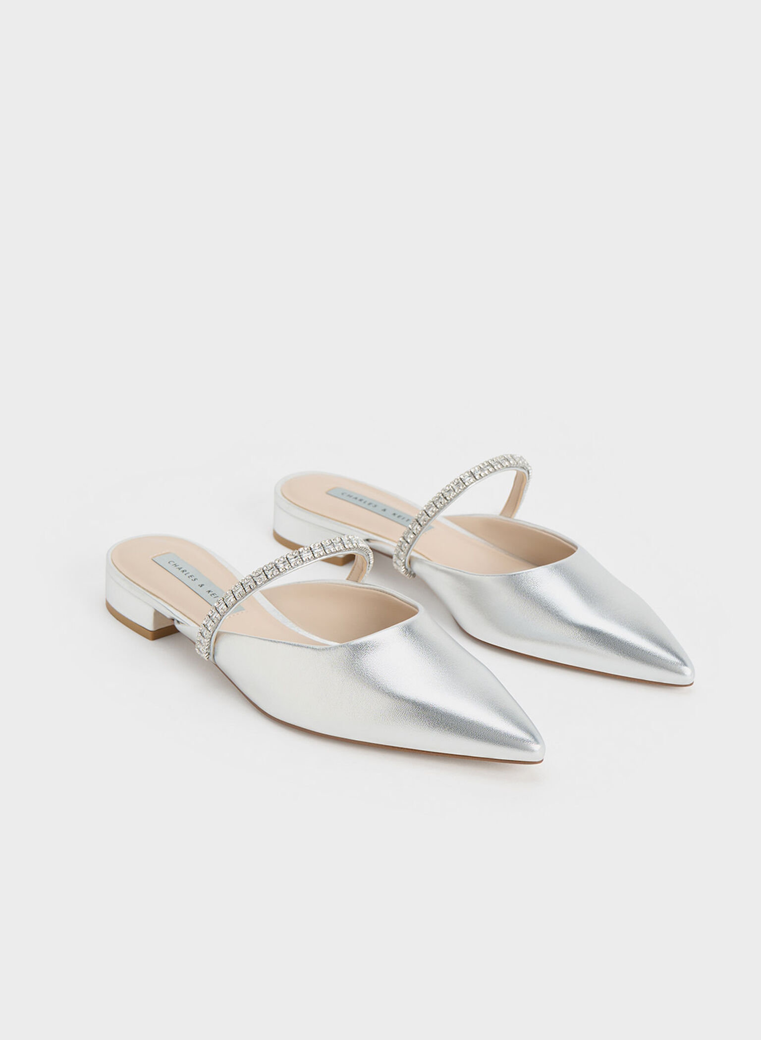 Silver Ambrosia Gem-Embellished Slip-On Flats - CHARLES & KEITH SG