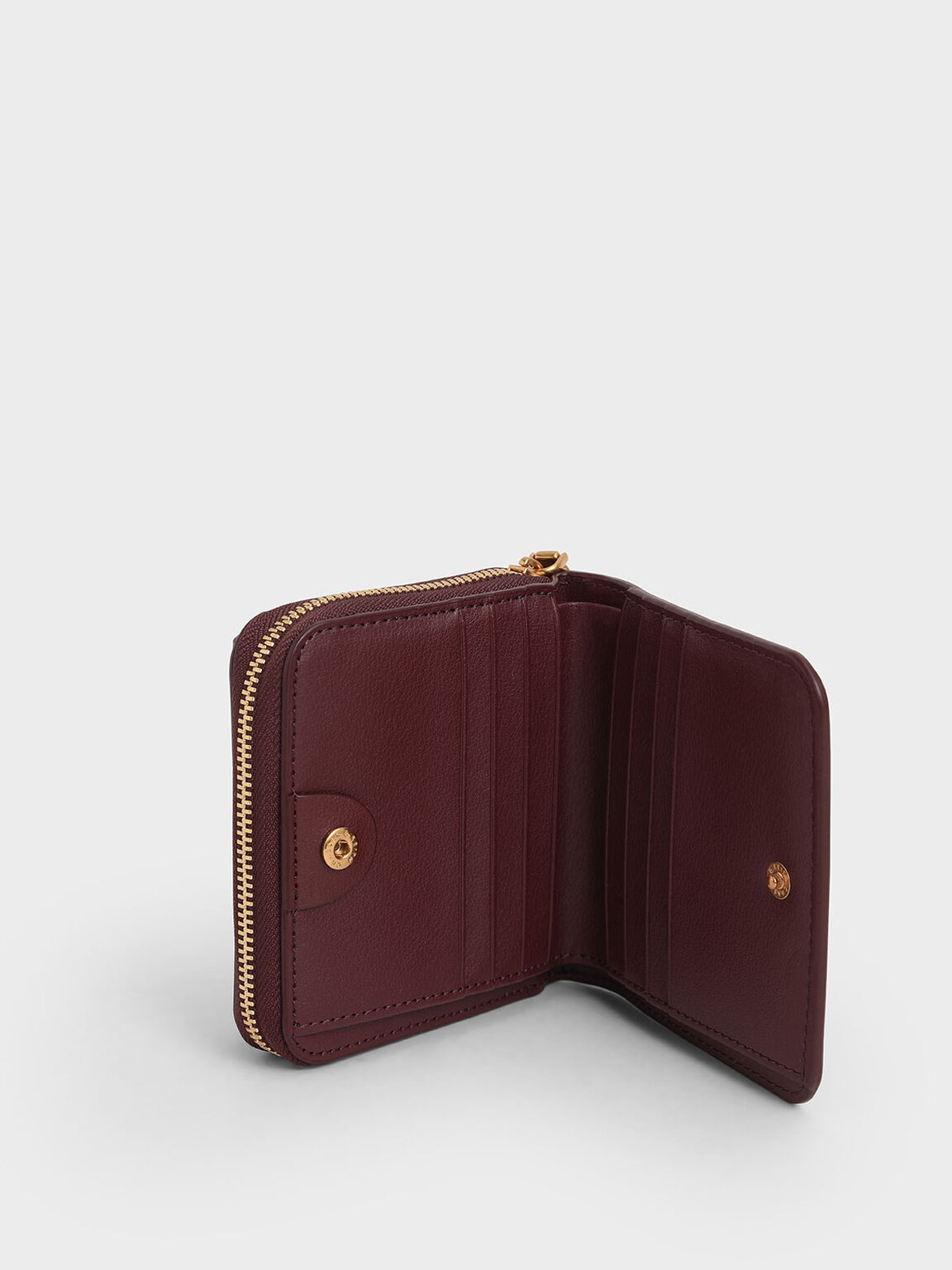 Front Flap Zip-Around Mini Wallet, Burgundy, hi-res