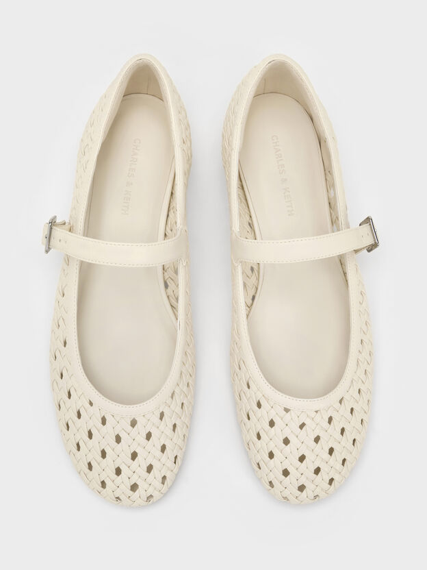 Woven Mary Jane Flats, Cream, hi-res