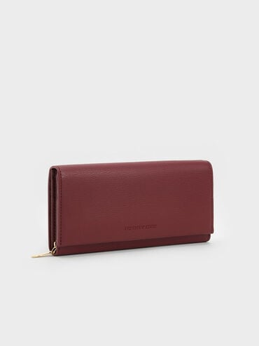 Muriel Front Flap Long Wallet, Burgundy, hi-res