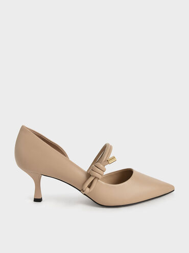 Leather Knotted-Strap Half D'Orsay Pumps, Nude, hi-res