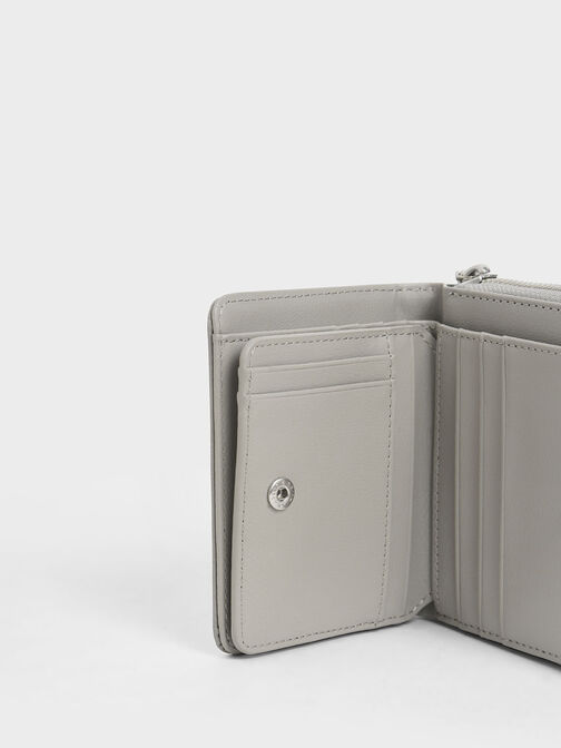 Croc-Effect Small Zip-Around Wallet, Light Grey, hi-res