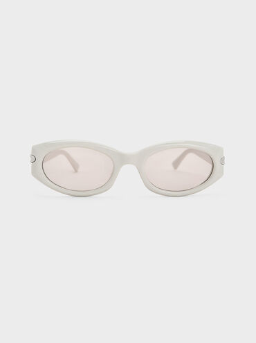 Gafas de sol tipo envolvente ovaladas Edie, Blanco tiza, hi-res