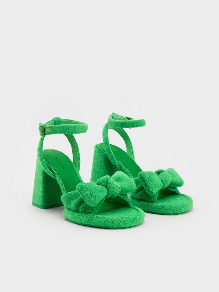 Sandalias texturizadas Loey con correa al tobillo y lazo, Verde, hi-res