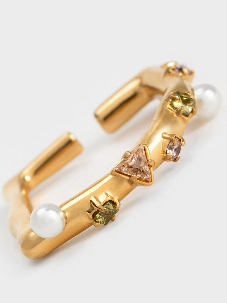 Pearl & Crystal-Embellished Ring, Nude, hi-res