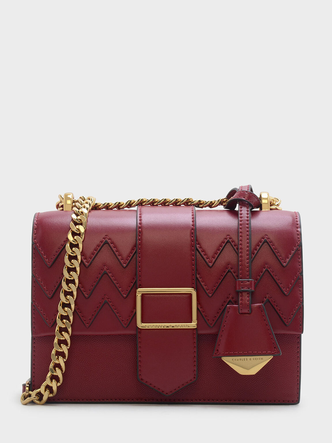 Red Front Flap Chain Strap Crossbody Bag - CHARLES & KEITH AU