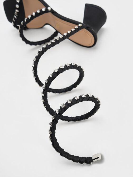 Goldie 寶石繞踝粗跟涼鞋, 黑色特別款, hi-res