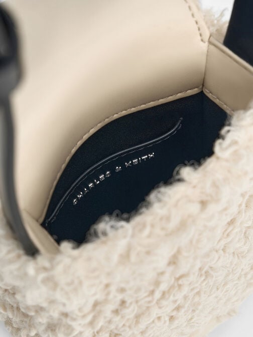 Mini bolso efecto pelo, Blanco tiza, hi-res