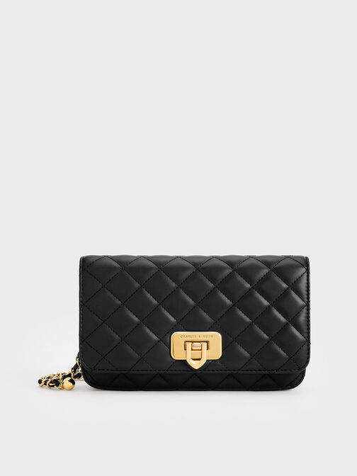 Cressida Quilted Push-Lock Clutch, Black, hi-res