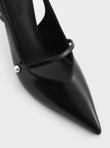 Zapatos de salón Helena con punta en punta y hebilla de perla, Negro pulido, hi-res