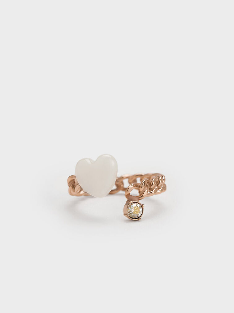 Heart Embellished Chain-Link Ring, Gold, hi-res