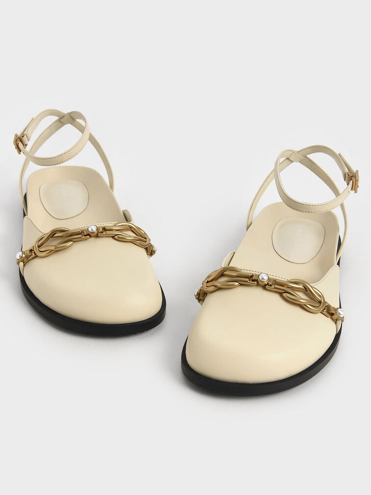 Beaded Chain-Link Ankle Strap Flats, Chalk, hi-res