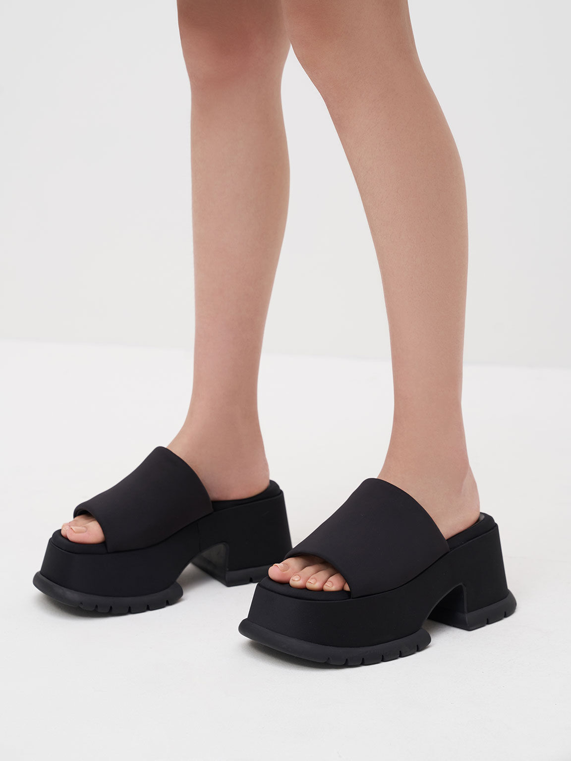 Recycled Polyester Platform Sandals, Black, hi-res