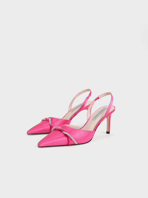 Twist Detail Satin Slingback Pumps, Pink, hi-res