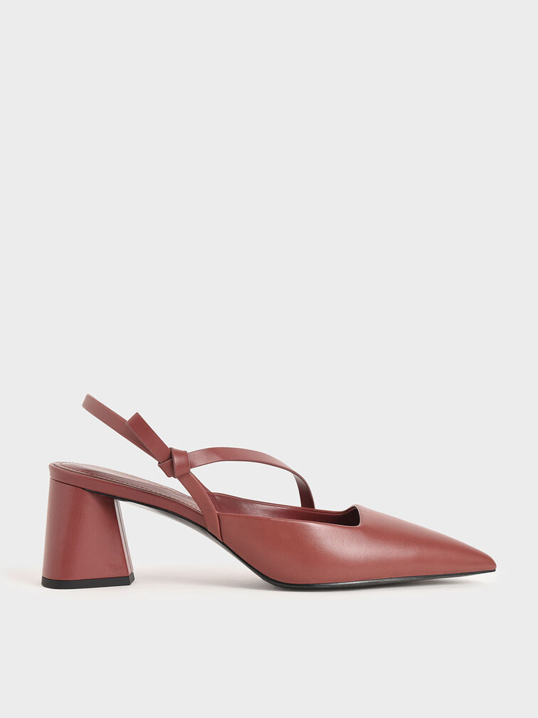 Asymmetric Strap Slingback Pumps, Red, hi-res