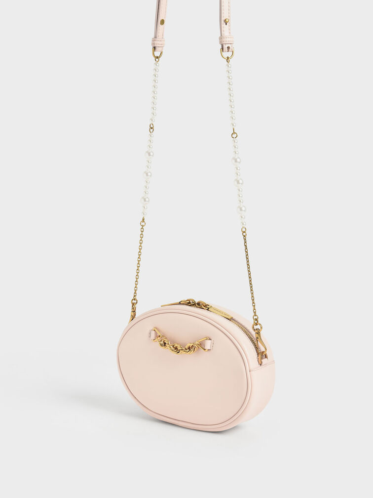 Heirloom
Chain-Embellished Oval Crossbody Bag, Light Pink, hi-res