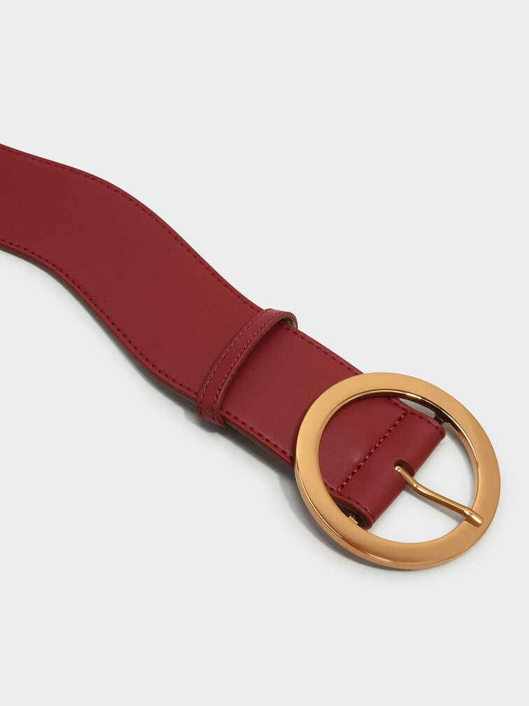 Oversized Circular Buckle Belt, Red, hi-res