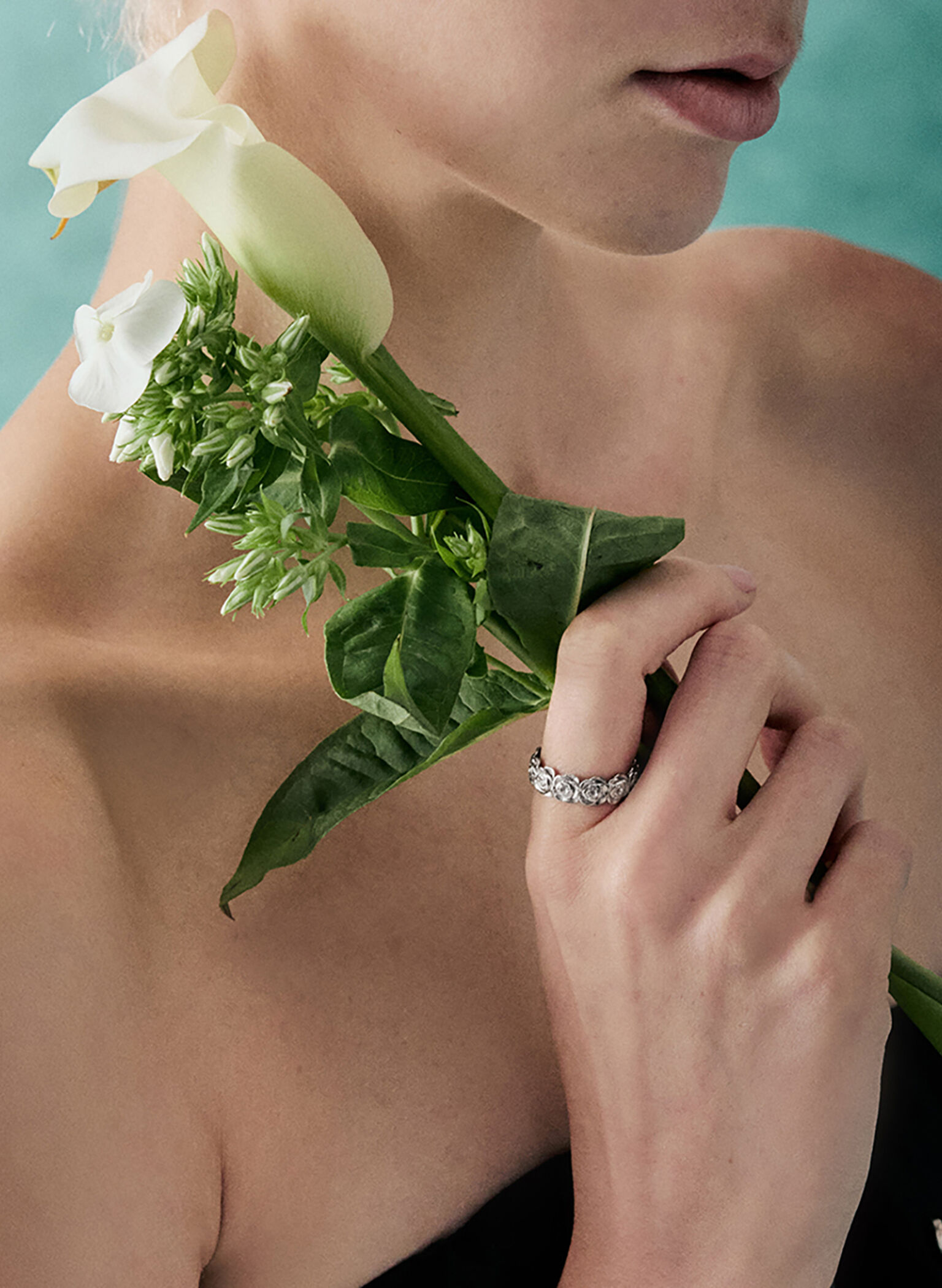 Rosalind Flower-Motif Ring, Brushed Silver, hi-res
