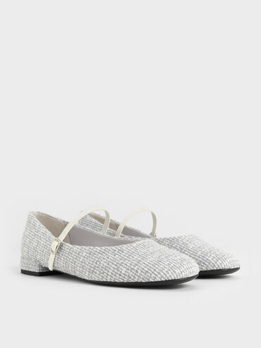 Gertrude Tweed Round-Toe Mary Janes, Grey, hi-res