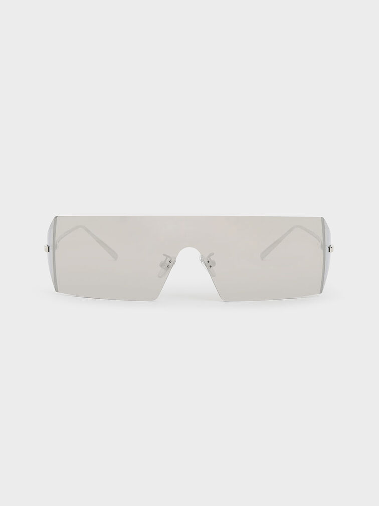 Rectangular Shield Sunglasses, Silver, hi-res