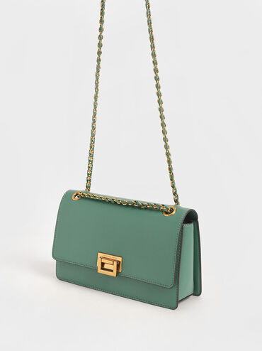 Chain Strap Evening Bag, Green, hi-res