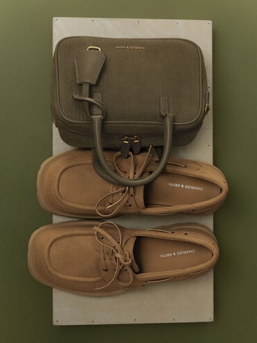 레이스업 리지드 솔 보트 슈즈, 샌드, hi-res