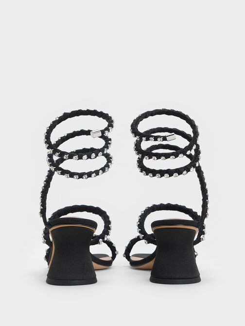 Goldie Recycled Polyester Gem-Encrusted Spiral Sandals, Black Textured, hi-res