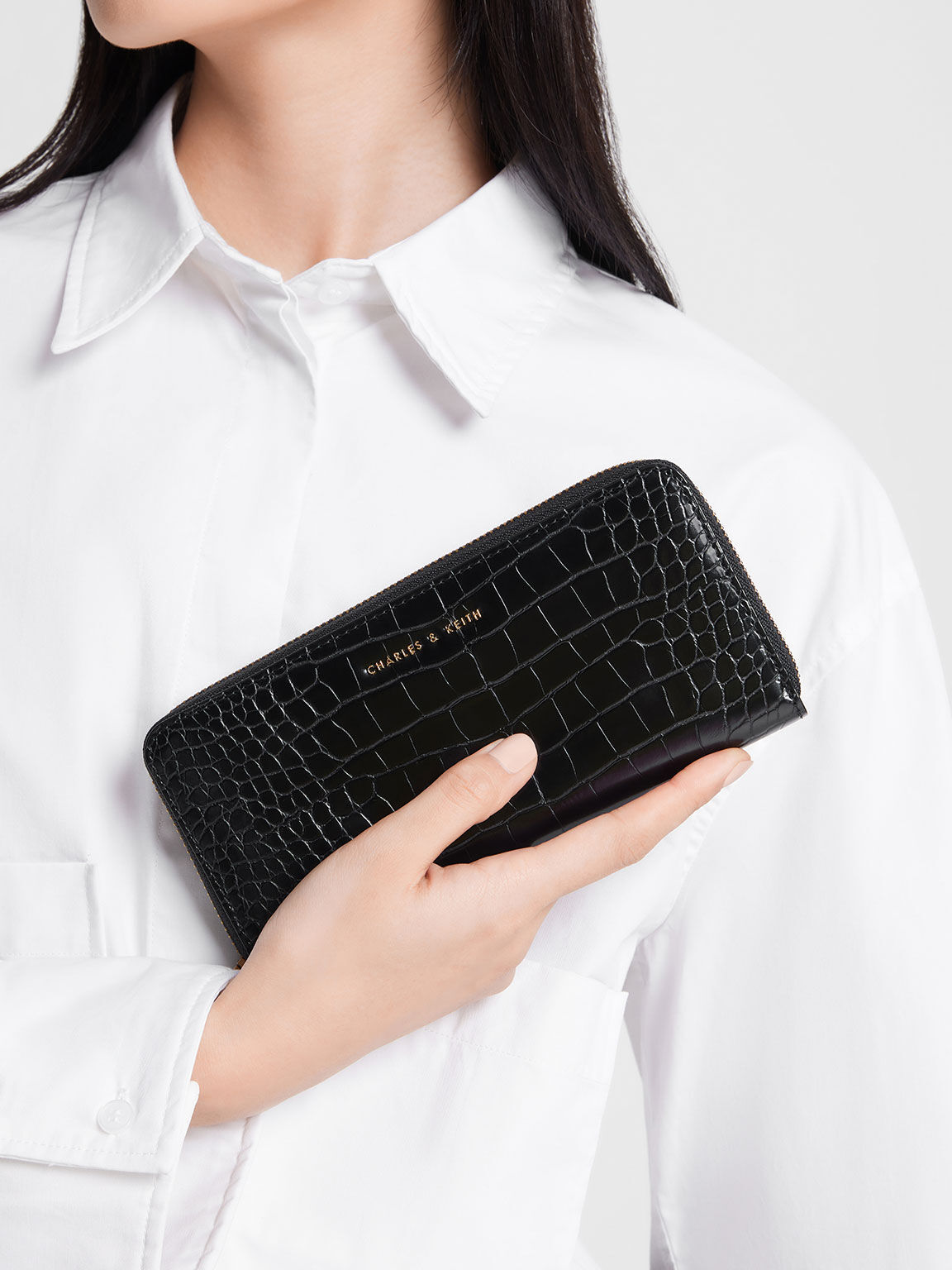 Charles and keith croc top effect mini long wallet