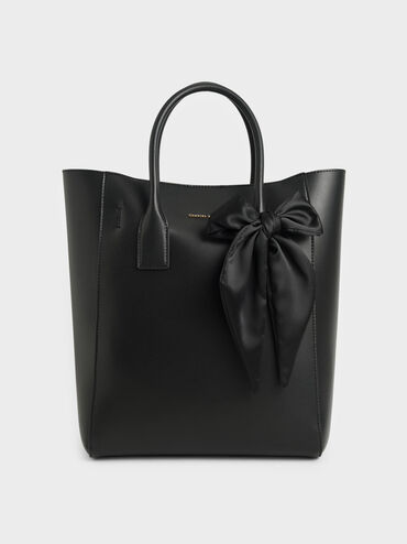 Bow Tote Bag, Black, hi-res