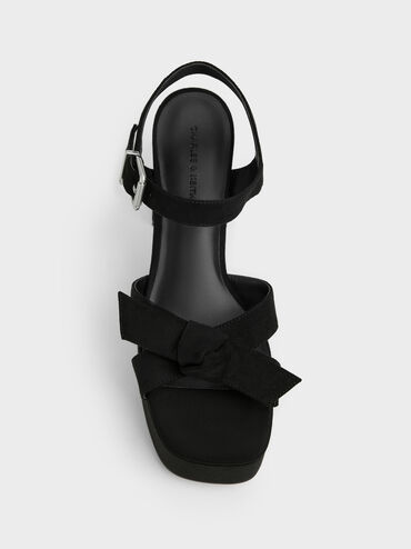 Anika Faux Suede Knot-Bow Platform Sandals, Black Textured, hi-res
