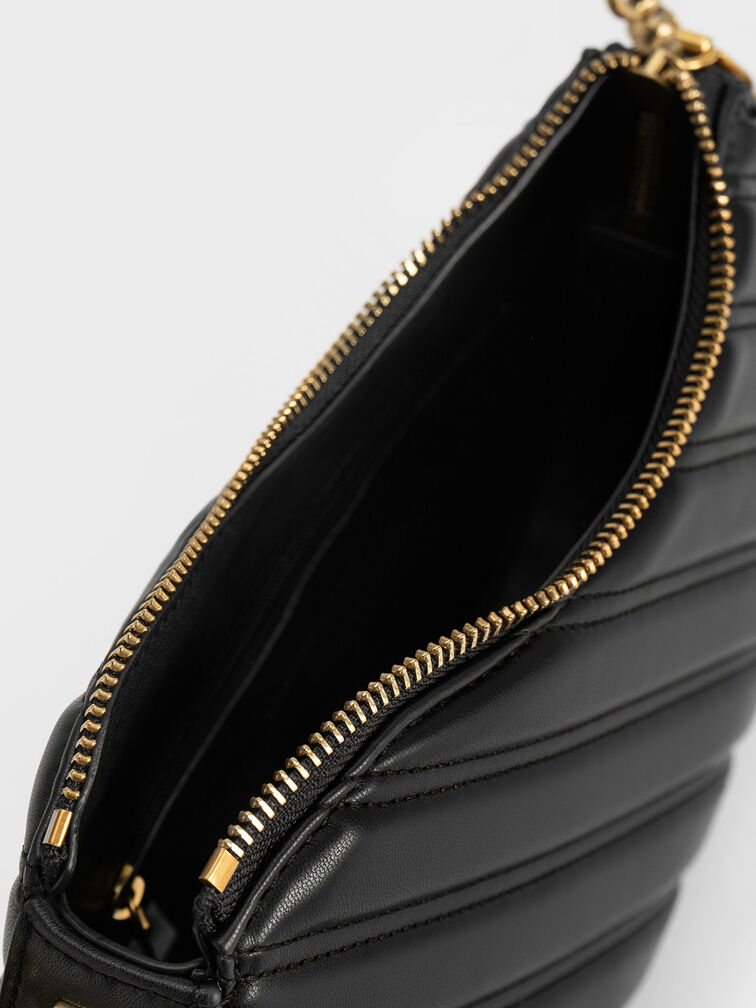 Freja Curved Panelled Bag, Black, hi-res