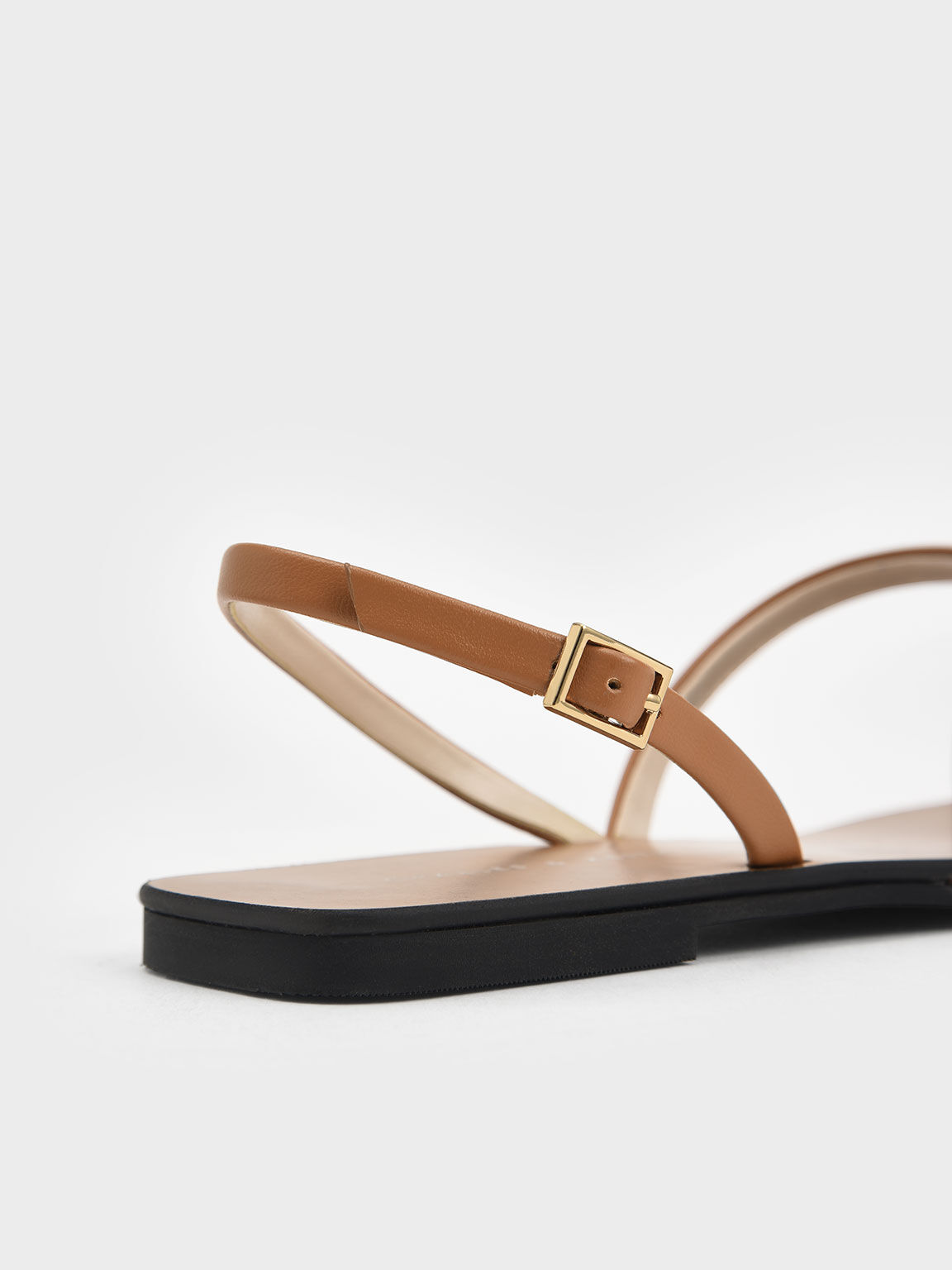 Strappy Square-Toe Slingback Sandals, Brown, hi-res