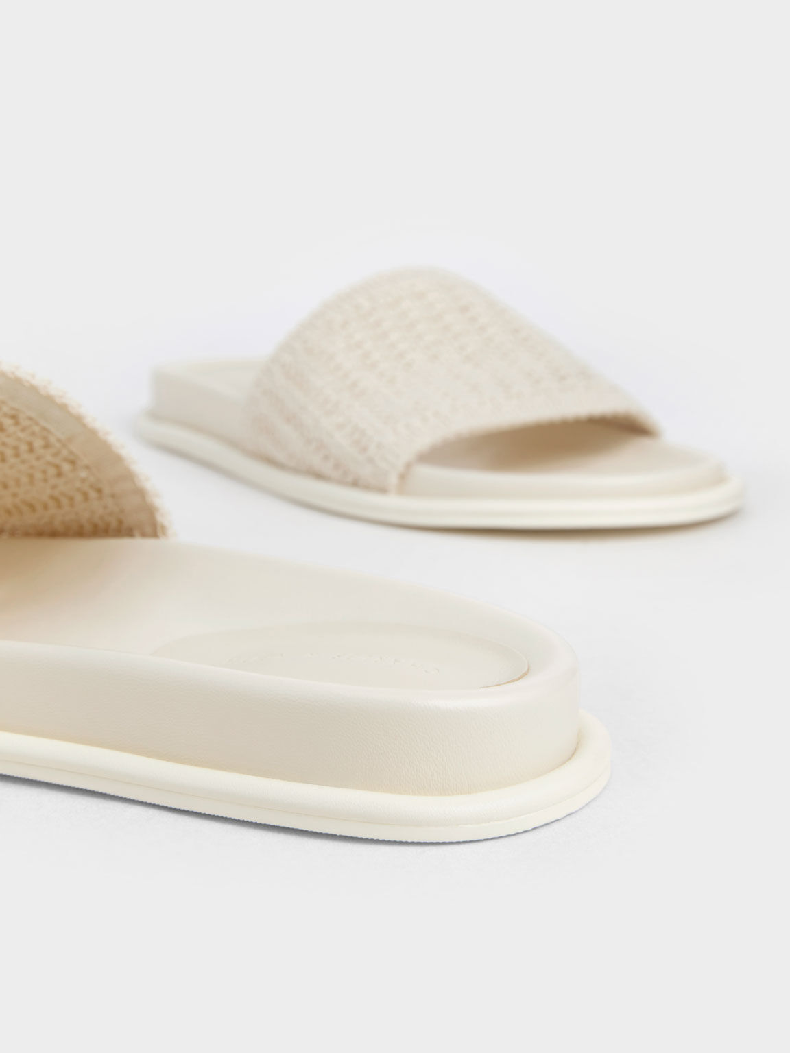 Knitted Slide Sandals, Cream, hi-res