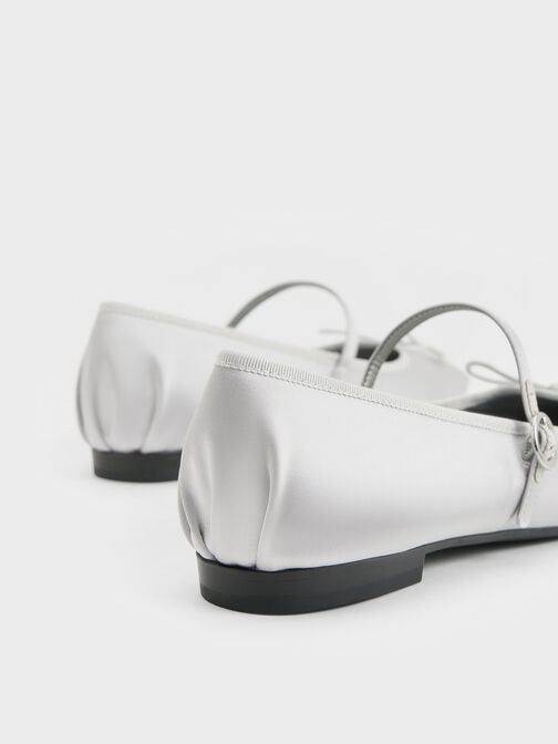 Emiko Satin Bow Mary Jane Flats, Silver, hi-res