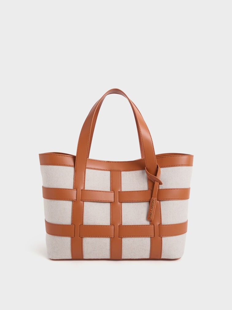 Felt Caged Tote Bag, Cognac, hi-res