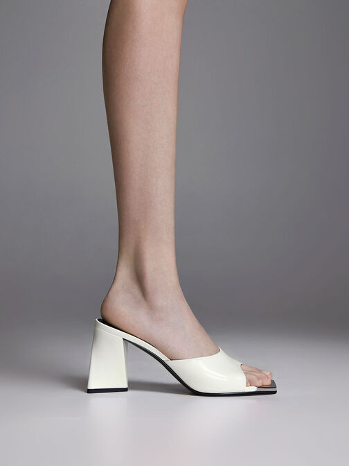 Metallic Cap Sculptural Heel Mules, White, hi-res