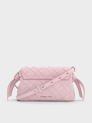 Ivette Recycled Suede Woven Crossbody Bag, Cotton Candy Pink, hi-res