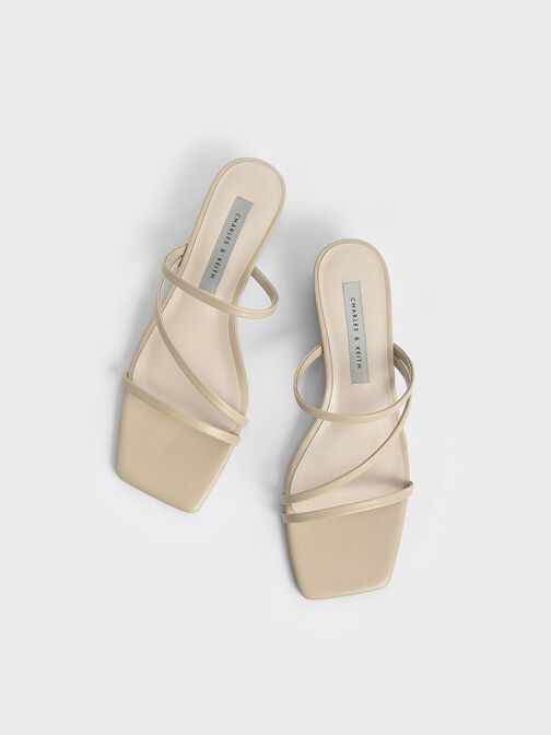 Strappy Wedge Mules, Beige, hi-res