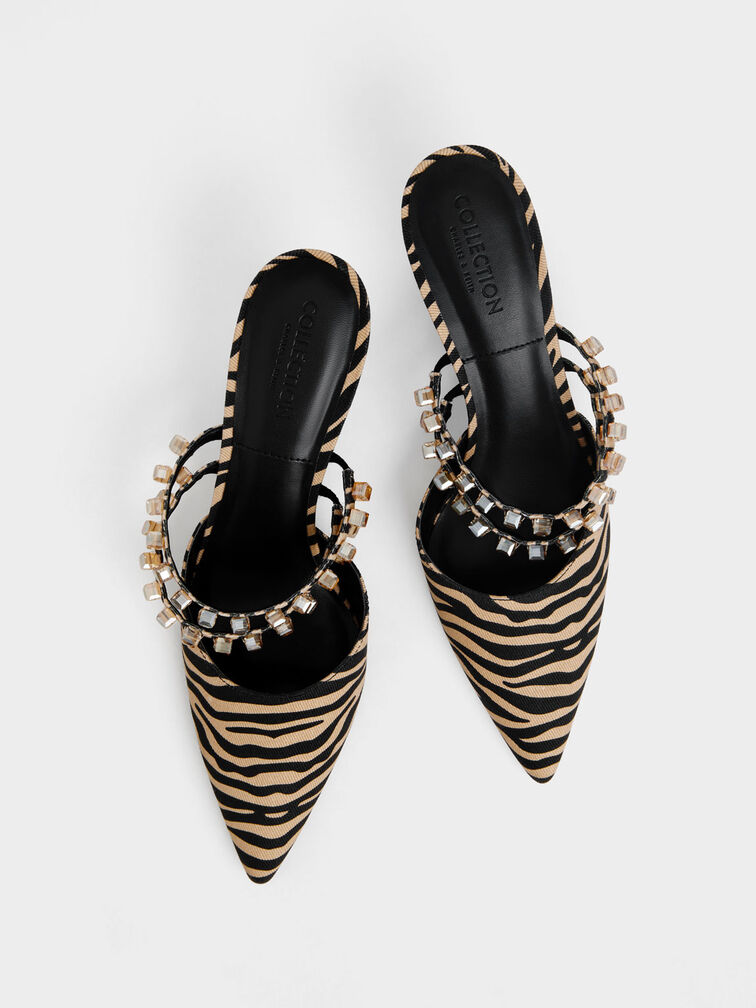 Gem-Embellished Printed Mule Pumps, Multi, hi-res